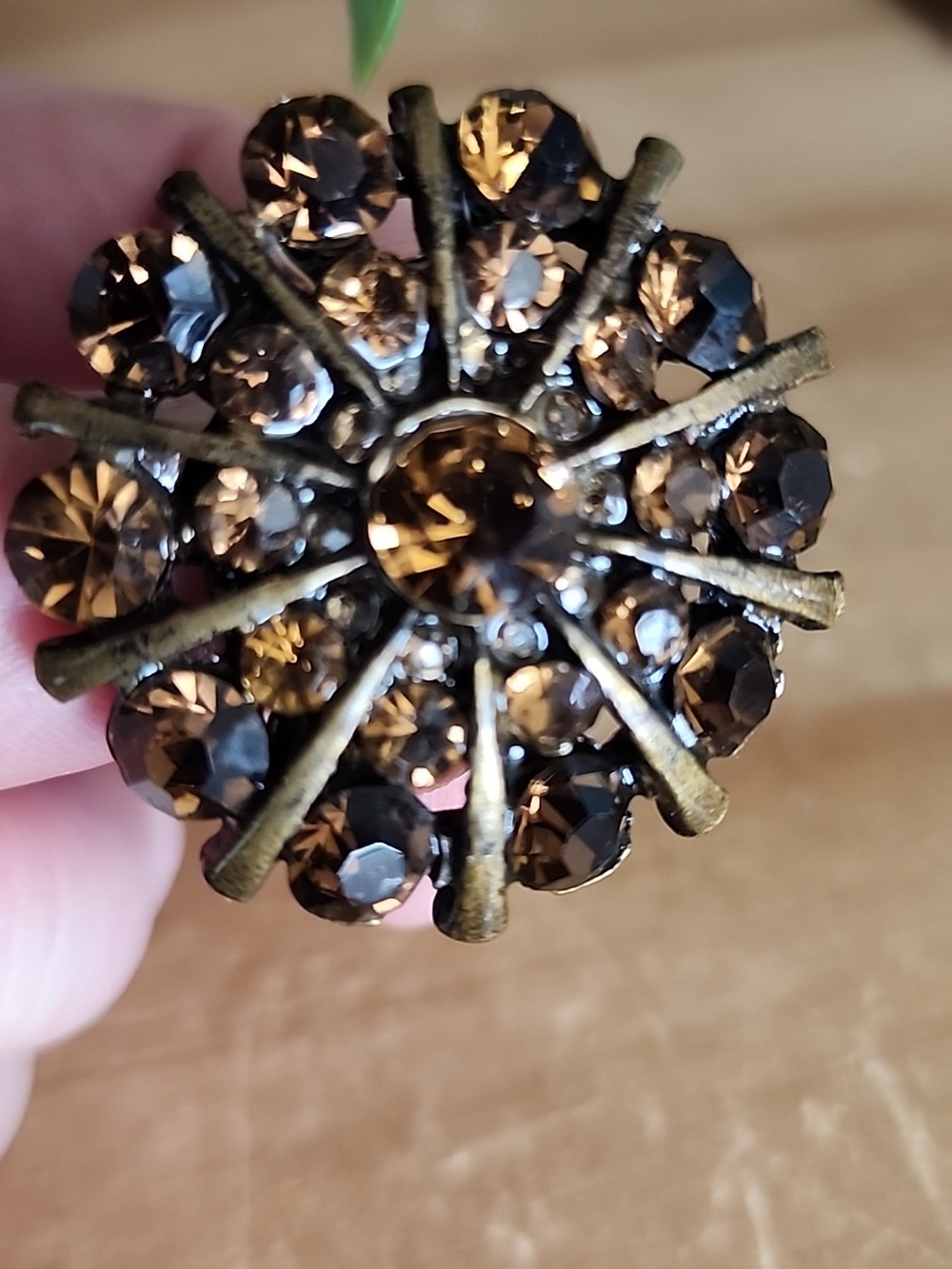 Vintage-Style Round Cluster Brooch with Smoky Brown Rhinestones